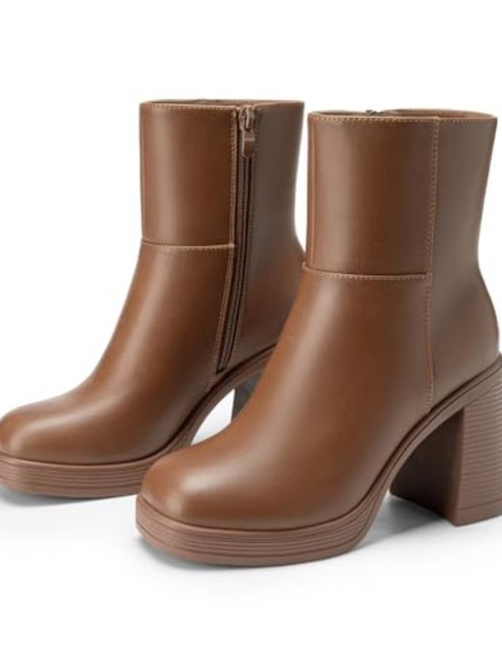 Platform Ankle Boots Chunky Heel Square Toe Booties Side Zipper Non-Slip - Picture 6 of 7